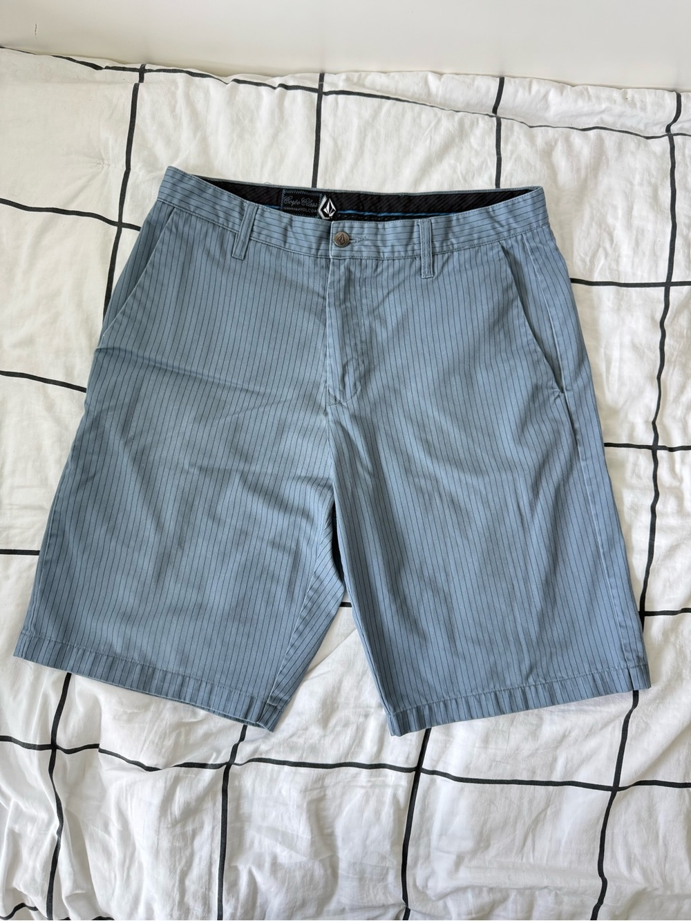 Volcom Men's Blue Pinstripe Flat Front Shorts
